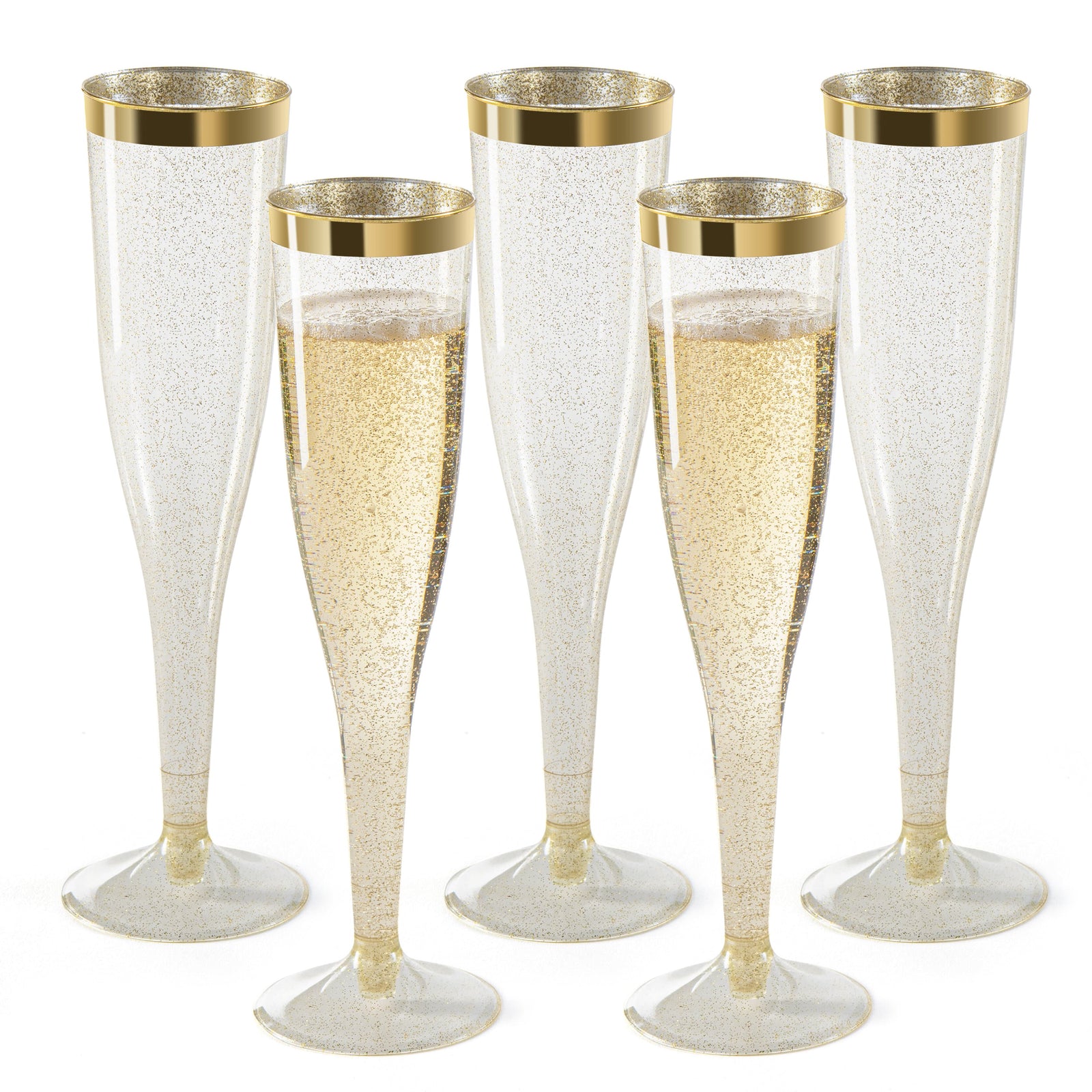 Plastic Champagne Flutes Disposable - Gold Glitter with a Gold Rim - [1 Box of 36 ] 6.5 Oz Premium Toasting Flutes, Elegant Stylish Mimosa Glasses Perfect for Weddings Anniversaries and Catered Events