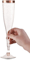 Rose Gold Plastic Champagne Flutes Disposable - Rose Gold Glitter with a Rose Gold Rim - [1 Box of 36 ] 6.5 Oz - Elegant Stylish Mimosa Glasses Perfect for Weddings Bachelorette Party, Catered Events