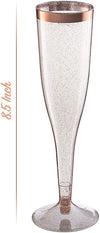 Rose Gold Plastic Champagne Flutes Disposable - Rose Gold Glitter with a Rose Gold Rim - [1 Box of 36 ] 6.5 Oz - Elegant Stylish Mimosa Glasses Perfect for Weddings Bachelorette Party, Catered Events