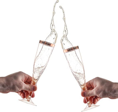 Rose Gold Plastic Champagne Flutes Disposable - Rose Gold Glitter with a Rose Gold Rim - [1 Box of 36 ] 6.5 Oz - Elegant Stylish Mimosa Glasses Perfect for Weddings Bachelorette Party, Catered Events